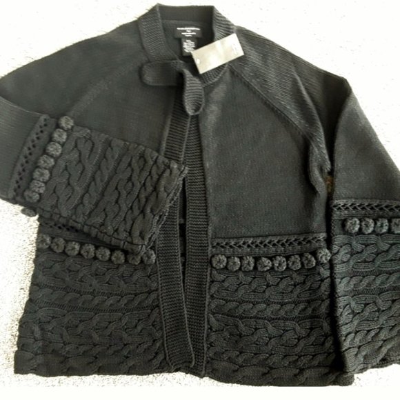 Black Cotton Knitted Cardigan, 10 - Picture 1 of 7